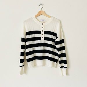 NAADAM SMALL 100% cashmere ribbed henley sweater - black white striped